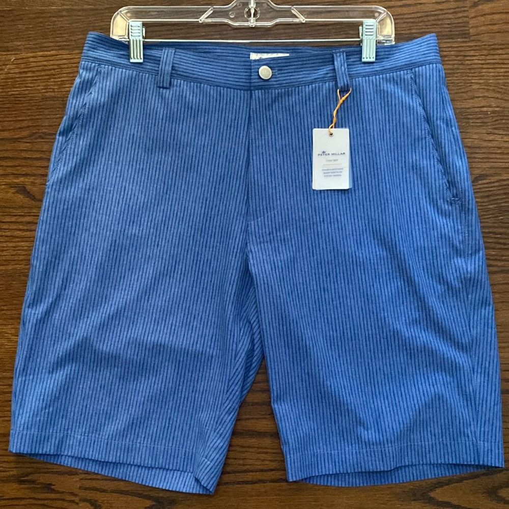 NWT Peter Millar Shackleford Performance Short Blue Stripe Size 34